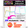z-340-1st-Grade-Addition-Subtraction-cover.png Addition and subtraction worksheets for first grade, focusing on sums and minuends up to 20, includes 29 worksheets with keys, perfect for homeschooling math practice.