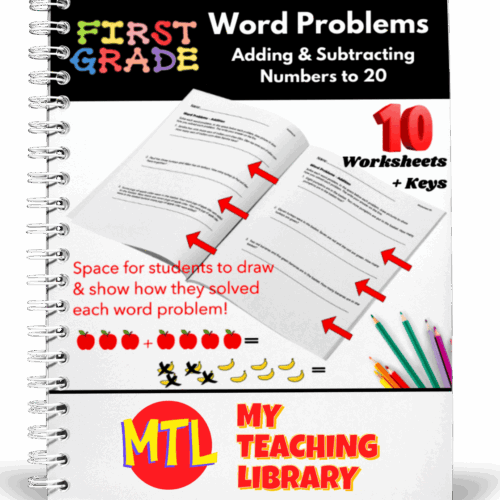 Adding and subtracting word problems for first-grade students, featuring 10 worksheets with answer keys, designed to help children learn to solve and illustrate math problems involving numbers up to 20.