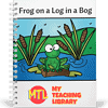 z-472-Frog-on-a-Log-in-a-Bog.png Frog on a log in a pond, educational coloring activity for homeschooling, with a frog sitting on a log surrounded by cattails, part of homeschool resources.