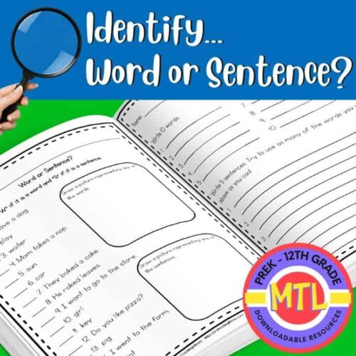 Identify Word or Sentence Homeschool printable activity for early learners to practice distinguishing words and sentences in a fun, educational way.