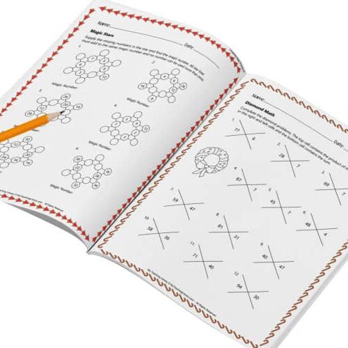 Diagram of math worksheets with geometric shapes and math puzzles for homeschool students, educational activity pages, homeschool resource co.