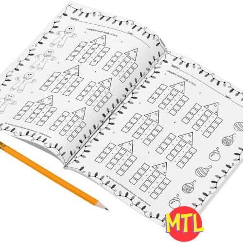 Blank homeschool activity worksheet with Christmas-themed illustrations for kids, perfect for educational fun and learning at home.