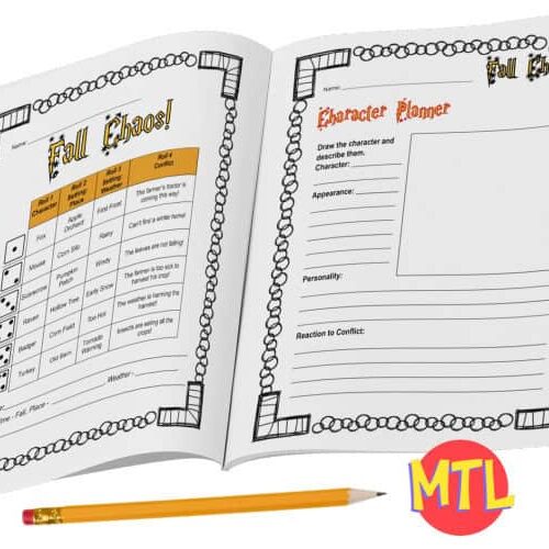 Fall chaos character planner worksheet for homeschooling, printable educational activity for kids and teens, engaging character development tool, homeschool resource co.