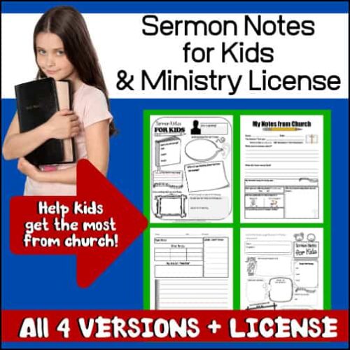 zz-381-Sermon-Notes-MINISTRY.jpg Sermon notes for kids and ministry license printable with four versions, designed for homeschool and church education, helping children learn about church and faith.
