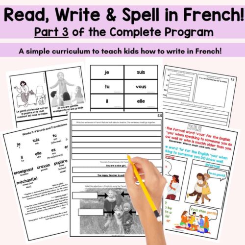 1. Printable French homeschooling curriculum for reading, writing, and spelling skills for kids with engaging worksheets and activities.