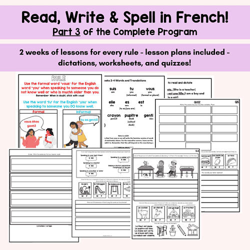 fsl French Writing Reading and Spelling Program for FSL Unit 3