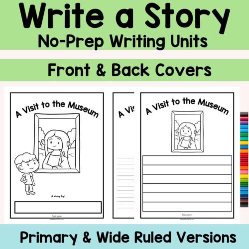 143 Engaging homeschool writing activity with no-prep story units, featuring front and back covers for students to craft their own stories, perfect for early elementary homeschool resources and creative writing practice.