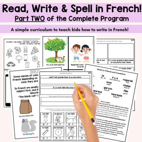 1. French language learning curriculum for kids, teaching writing, reading, and spelling skills with interactive worksheets and activities for homeschool education.
