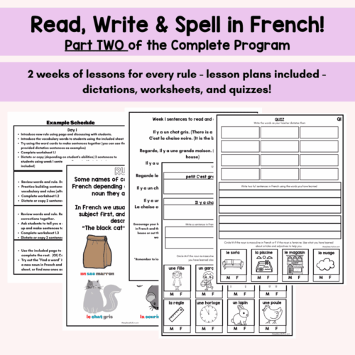French homeschool language learning resources, reading, writing, spelling activities, lesson plans, worksheets, quizzes, for homeschooling parents and students.