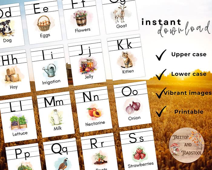 2 Farm ABC Poster Set, Printable Alphabet Signs