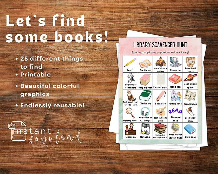2 Library Scavenger Hunt, Printable Educational Activity (PDF Download)