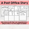 207 Kids homeschool story activity printable featuring a post office theme for creative storytelling and writing practice. Educational resource for homeschoolers to develop sequencing skills.