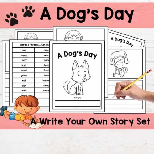 210 1. Printable children's story and activity set focused on dogs, ideal for homeschool educational resources and early literacy development.