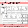 211 Dog activity worksheet for homeschool, educational kids' resource, teaching sequencing and vocabulary with fun dog-themed stories and fill-in-the-blank exercises for children learning at home.