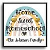 3 Colorful rainbow and text design personalized for homeschool family decor, featuring "Home Sweet Homeschool" and family name, perfect for homeschool branding, classroom decor, or personalized gifts.
