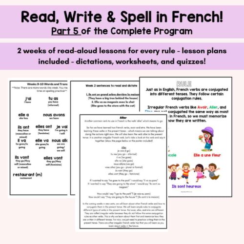 1. French language learning resources for homeschool with lesson plans, worksheets, quizzes, and vocabulary on verb conjugation, irregular verbs, and basic phrases for beginner French students.