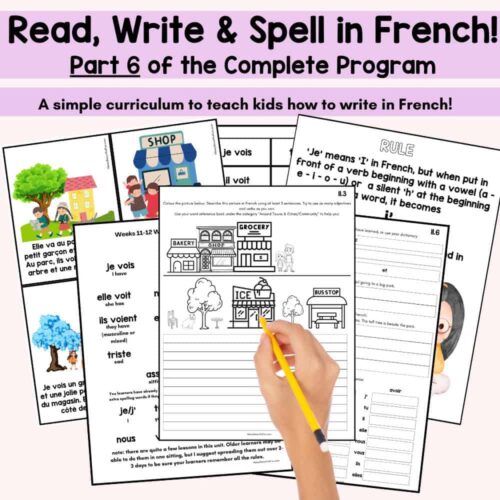 French homeschooling curriculum printable worksheets for teaching kids to read, write, and spell in French, with engaging activities and visual aids for beginner language learners.