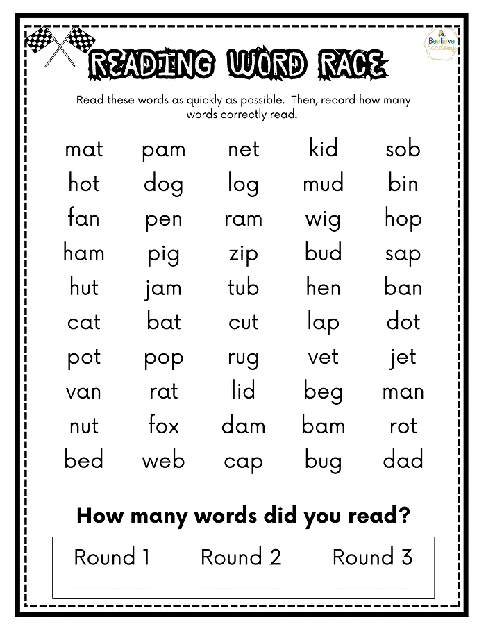 4 Reads and records high-quality list of simple phonetic words for homeschool learning activities and early literacy development.