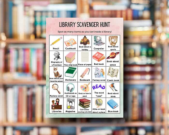 4 Library Scavenger Hunt, Printable Educational Activity (PDF Download)