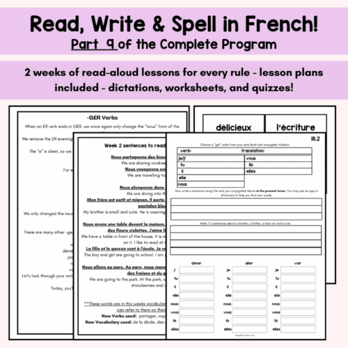 French homeschool language learning resources for reading, writing, and spelling, including lesson plans, worksheets, quizzes, and comprehensive curriculum for homeschoolers.