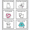 43 Cat sitting on bed, dark flying bat, colorful bouncing ball, pig in car, puppy dog, child’s blue hat with smiley face, homeschooling, early learning, educational resources, kids reading activities, preschool literacy, homeschool curriculum.