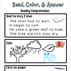 67 Snail drawing coloring worksheet for preschool and kindergarten reading comprehension, educational printable activity for early learners, homeschool resources for reading skills.