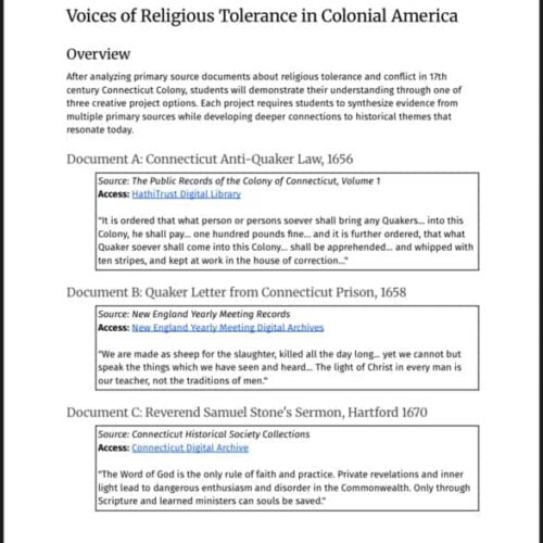 Religious tolerance in colonial America, primary documents, Quaker history, anti-quaker laws, historical sources, homeschooling resources, colonial religious conflicts, early American religion, homeschool history lessons, religious freedom in history.