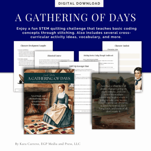 A-Gathering-of-Days-Novel-Study.png Enjoyable homeschool STEM quilting activity teaching coding concepts, cross-curricular ideas, and vocabulary via a virtual field trip scavenger hunt from Homeschool Resource Co.