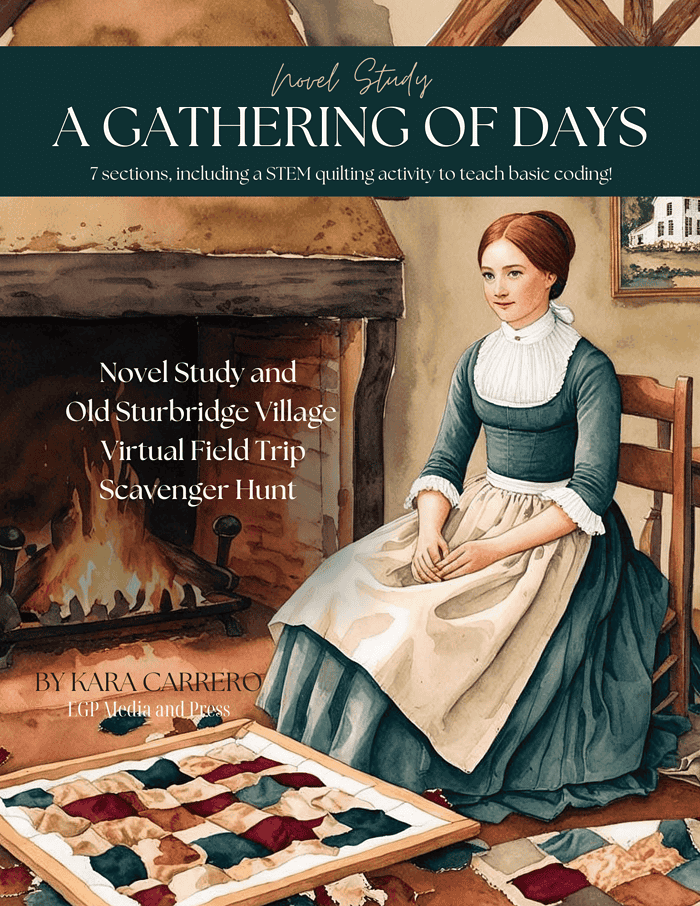 A-gathering-of-days-.zip-1.png 1. Vintage woman sewing by fireplace, homeschool resource, historical craft activity.