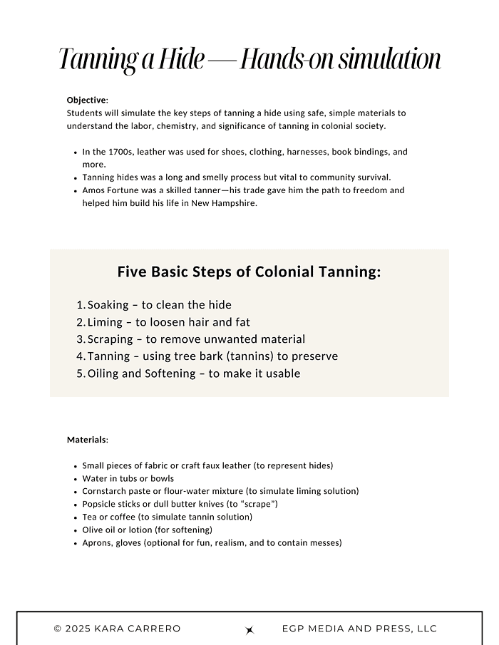 Amos-Fortune-Free-Man.zip-19.png 1. Hands-on colonial history activity of tanning a hide using simple materials for homeschool education and experiential learning.