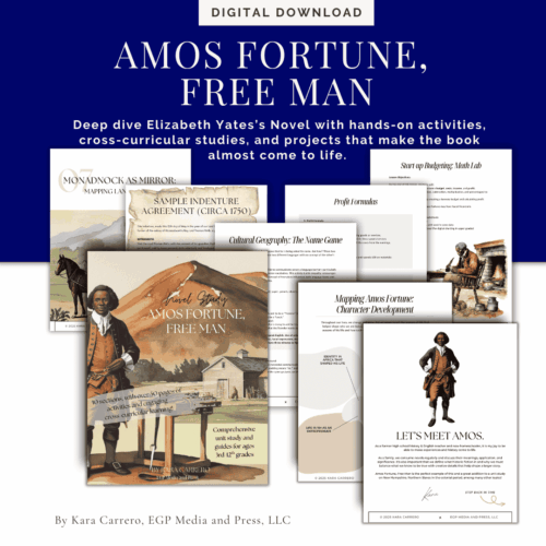 Amos Fortune homeschool curriculum, free history with cross-curricular activities, character development, and engaging lessons for 3rd-12th grade homeschoolers from Homeschool Resource Co.