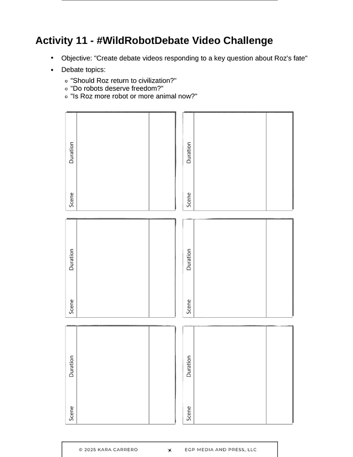 Copy-of-The-Wild-Robot.zip-20.png Robotics debate activity template for homeschool history and science lessons with storyboard panels. Perfect for homeschooling resources on robot and AI discussions.