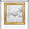 Fauvism-Art-3.png A framed still life coloring page featuring fruit bowls, a vase with plants, and intricate table patterns, ideal for homeschooling art and activity resources.