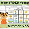 French summer learning Summer French vocabulary unit for homeschoolers featuring colorful flashcards, worksheets, and activities to teach 4-week summer-themed words and common phrases in French.