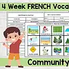 Le parc, le terrain de jeu, terrain de sport, piscine, patinoire, plage, forêt, montagne, piste cyclable, sentier, lac, rivière - French vocabulary unit for homeschool community places.