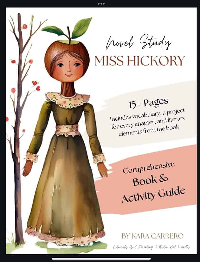 IMG_6954.jpeg A homeschool resource guide for the novel Miss Hickory, featuring 15+ pages with vocabulary, project ideas, and literary elements, including a comprehensive book and activity guide for varied homeschooling curricula.