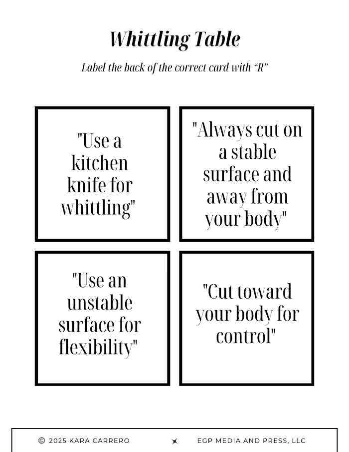Knife-Safety-Escape-room-challenge-21.png Use a homeschool resource for teaching whittling skills and safety tips in homeschooling crafts and outdoor activities.