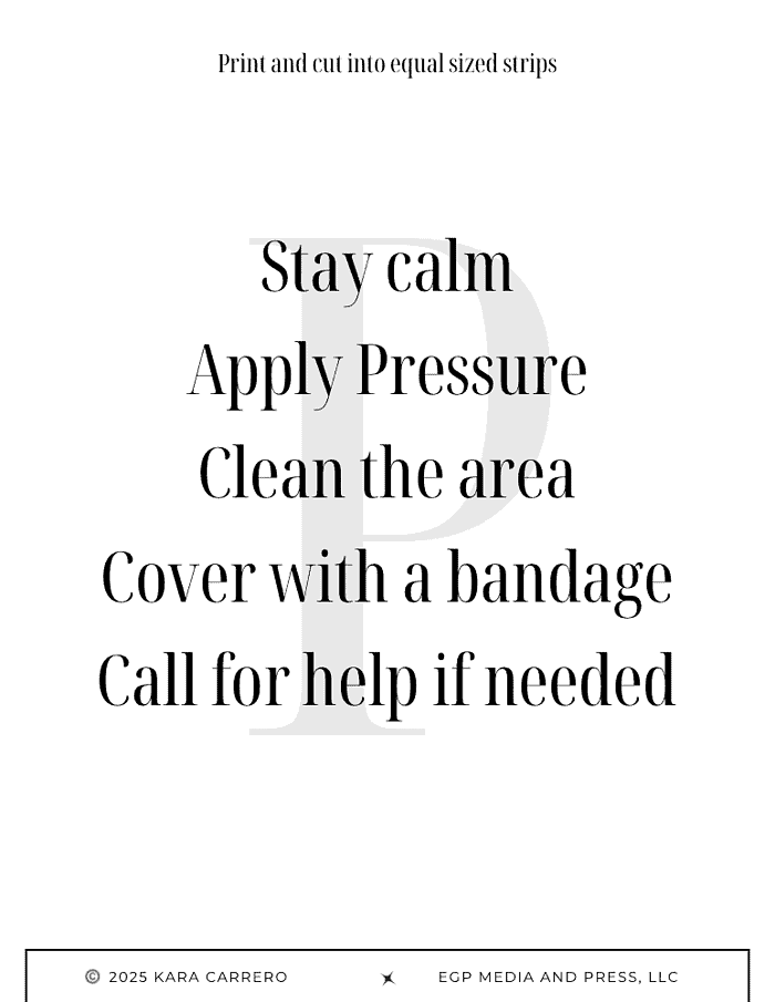 Knife-Safety-Escape-room-challenge-22.png 1. Printable pressure bandage instructions for first aid care, including applying pressure, cleaning, and covering with a bandage, ideal for homeschooling health education resources.