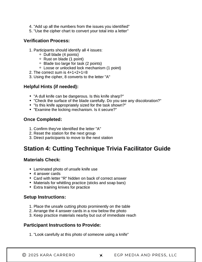 Knife-Safety-Escape-room-challenge-28.png Homeschool resource materials for hands-on educational activities, including safety instructions and answer cards for cutting techniques in homeschooling environments.