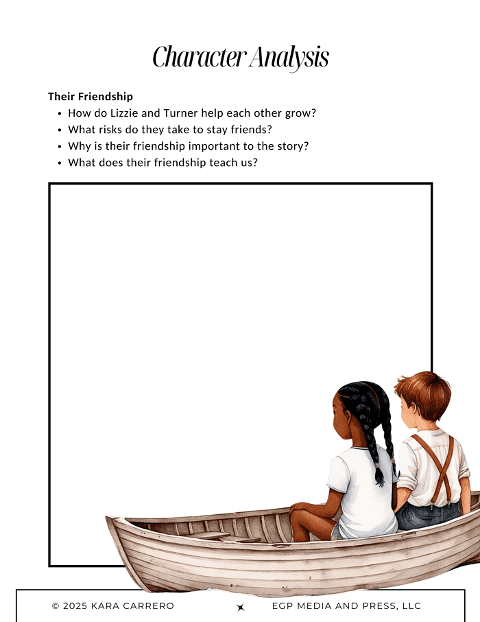Lizzie-Bright-and-the-Buckminster-Boy.zip-21.png They are two children sitting in a boat, part of a homeschool resource visual for character analysis and friendship themes, ideal for homeschooling, teaching values, and social-emotional learning in homeschool settings.
