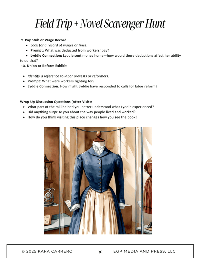 Lyddie-Novel-Study.zip-39.png Woven historical clothing display at a museum or exhibit, focusing on vintage fashion and educational homeschool resources for hands-on learning experiences.