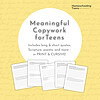 Meaningful Copywork for Teens (700 x 700 px) Thoughtful teen copywork resource featuring quotes, scripture, and poems, available in print and cursive for homeschool teens. Enhance writing and copy skills with meaningful content.