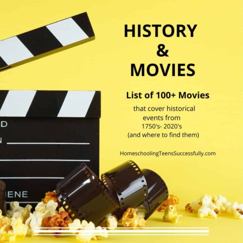 1. Homeschool history movies list, covering events from 1750s to 2020s, with over 100 titles for homeschooling teens and students.