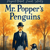 Mr-Poppers-Penguins-Novel-Study.png-.png Aman in vintage attire walking a penguin in an autumn neighborhood, illustrating a project-based learning unit on Mr. Popper's Penguins for homeschooling.