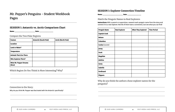 Mr-Poppers-Penguins-novel-unit-Study-guide.png Penguins exploration worksheet, homeschool science activity, penguin research, Arctic vs. Antarctic comparison, homeschool resource, science worksheet for kids, penguin exploration and discovery, educational homeschool materials for science.