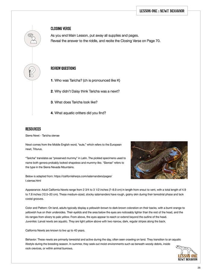 Nature School Unit Study for Grades 1-3: Newts