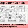 Skip count practice Skip counting by 2s to 12s, engaging worksheets for homeschool multiplication prep, perfect for early learners to strengthen skip counting skills in homeschooling settings.