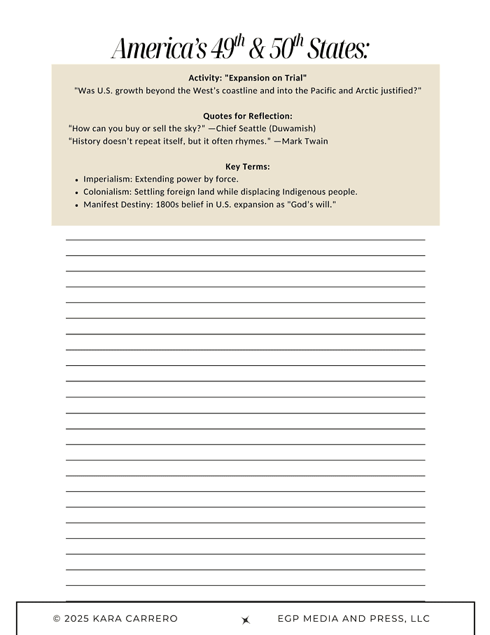 Sweet-home-Alaska.zip-28.png U.S. history homeschool resource, American history lesson plan on 49th & 50th states, with key terms and discussion activities, perfect for homeschooling and educational curriculum.