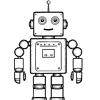 Cute black and white coloring page of a robot, ideal for homeschool activities and educational resources focused on STEM and robotics for children.