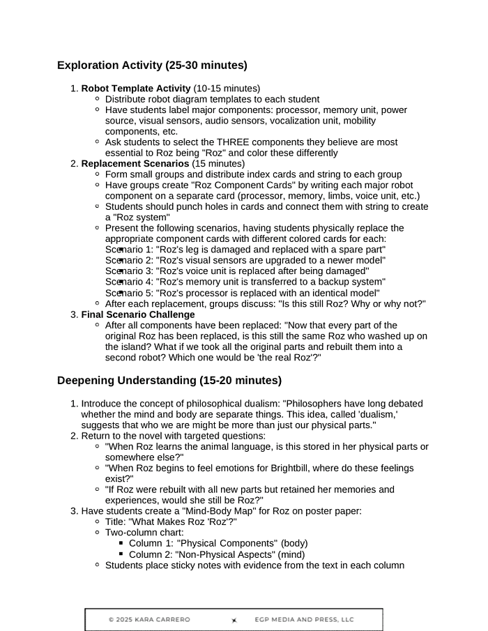 Robot template activity for homeschool science, engineering, and STEM education focusing on robotics components and scenarios.